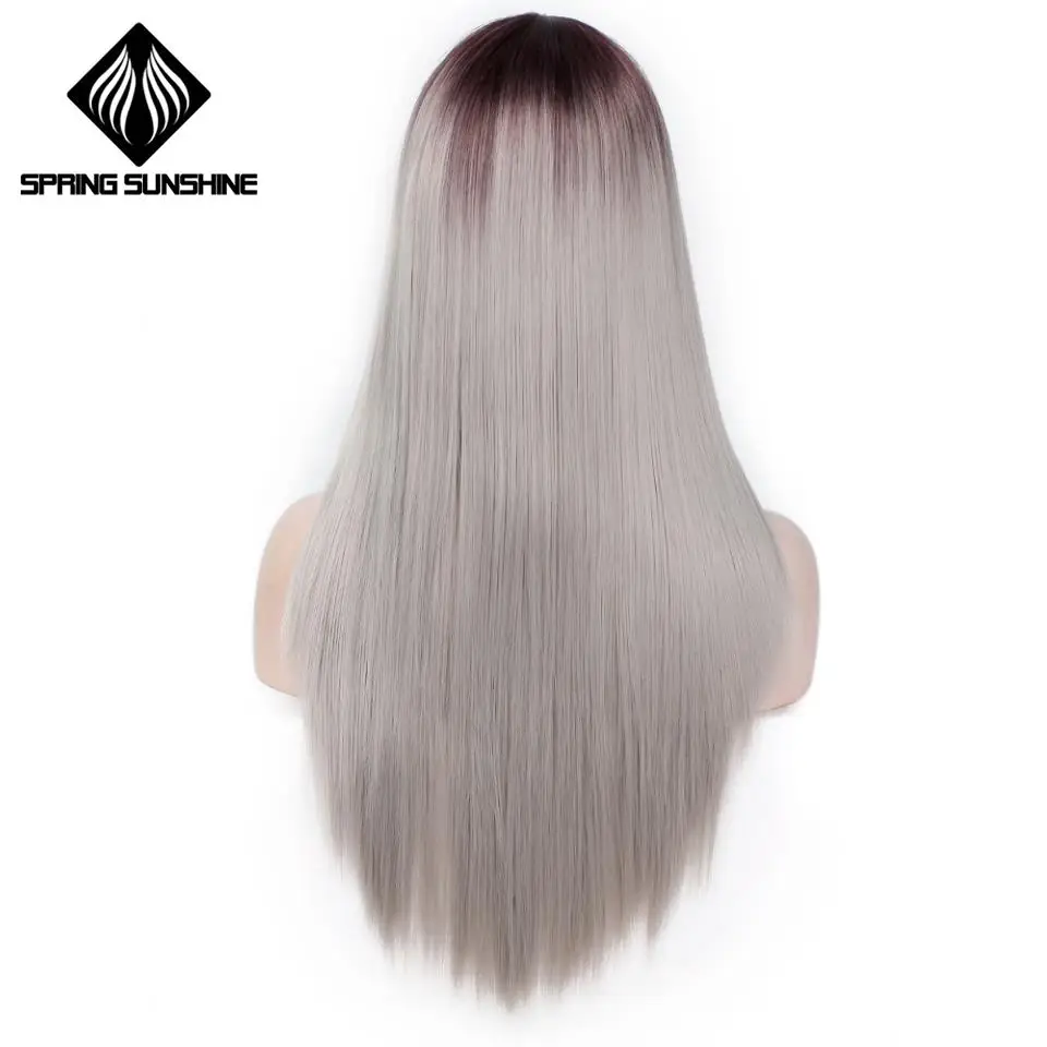 R6-0906 Весна солнце 22 дюймов длинные прямые Ombre светлые термостойкие синтетические парики для женщин черный коричневый синий 10 цветов - Цвет: R6-0906