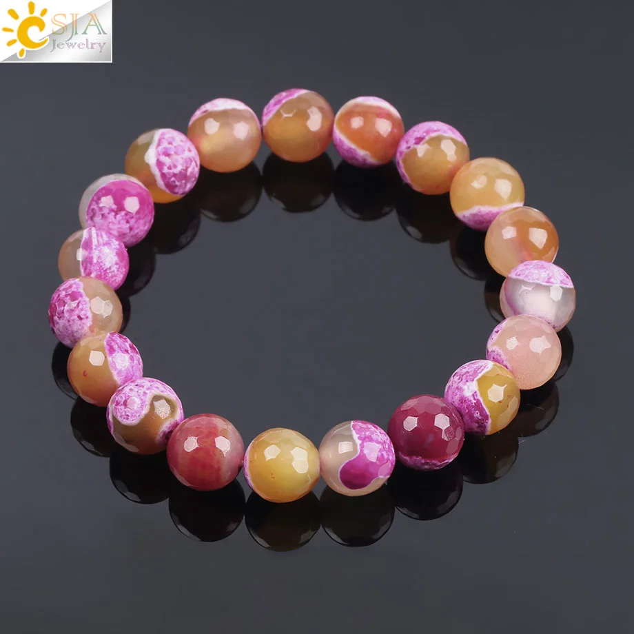 Женские браслеты Агаты CSJA тянущиеся из розового и красного оникса с натуральным