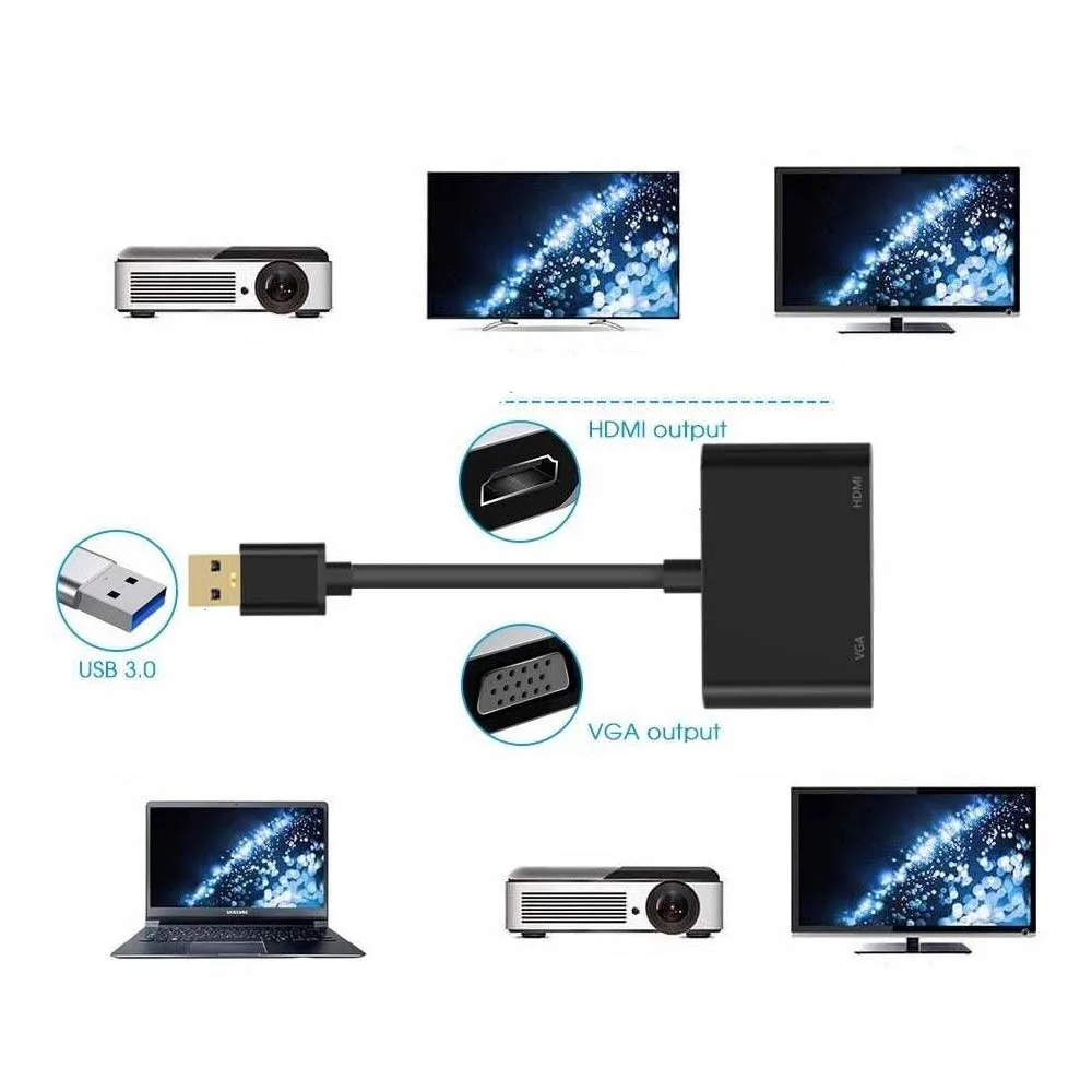 HDMI VGA адаптер USB3.0 к видео конвертер дисплей Plug Play HUB расширение подключения USB VGA/HDMI