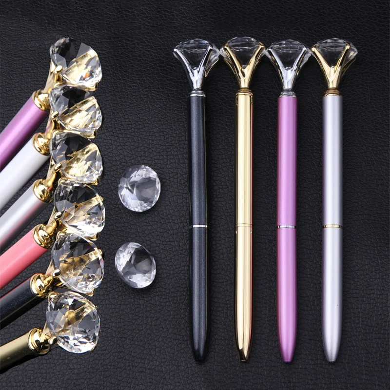 

1pcs Metal Pen Creative Big Diamond Crystal Ballpoint Pen Kawaii Stationery Ballpen School Stationery Office Supplies