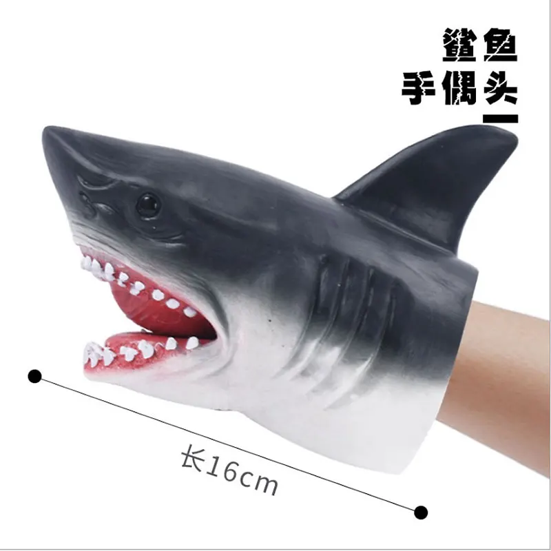shark Реалистичные фигурки динозавров ручные кукольные перчатки виниловые мягкие резиновые животные Акула корова действие голова палец динозавр модель игрушки - Цвет: shark