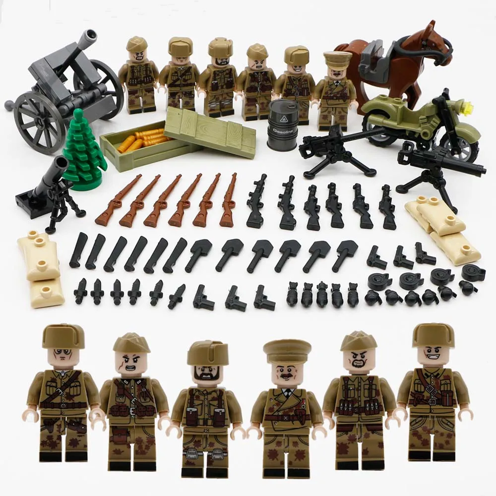 Military Building Blocks Set German Soviet Army WW2 Soldier Weapon Special Force CS SWAT Team Guns Toy Figures Accesories Bricks