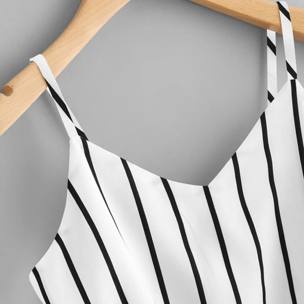 

Shirts Blouse Women 2020 Summer New Self Tie Back soft Striped Crop Cami Top Camisole Blouse women Sexy V-neck tops Shirt White