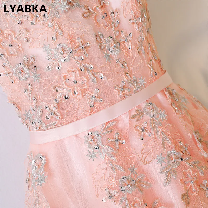 Scoop Neck Evening Dress Robe De Soiree Tulle With Appliques Dresses Short Sleeve Real Photo 2019 Vestido Festa | Свадьбы и