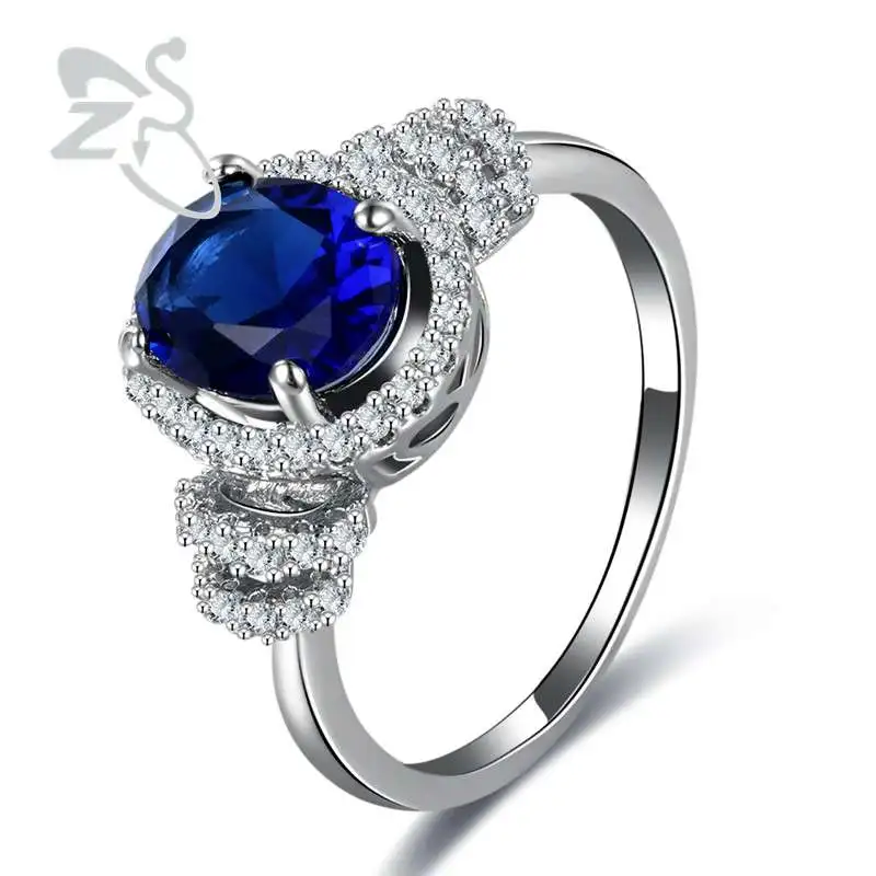 

ZS Crystal Rings Blue Stone Rings Cubic Zircon Wedding Rings for Women cz Engagement Anillos for Women Trendy Silver Color Anel