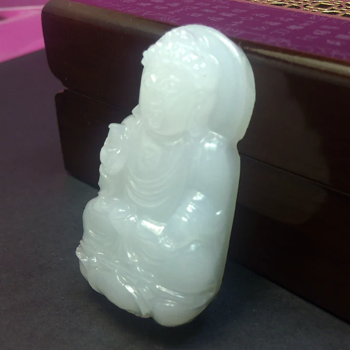 Натуральный белый Будда Амитабха богатство удача резные Yu амулет Китайский