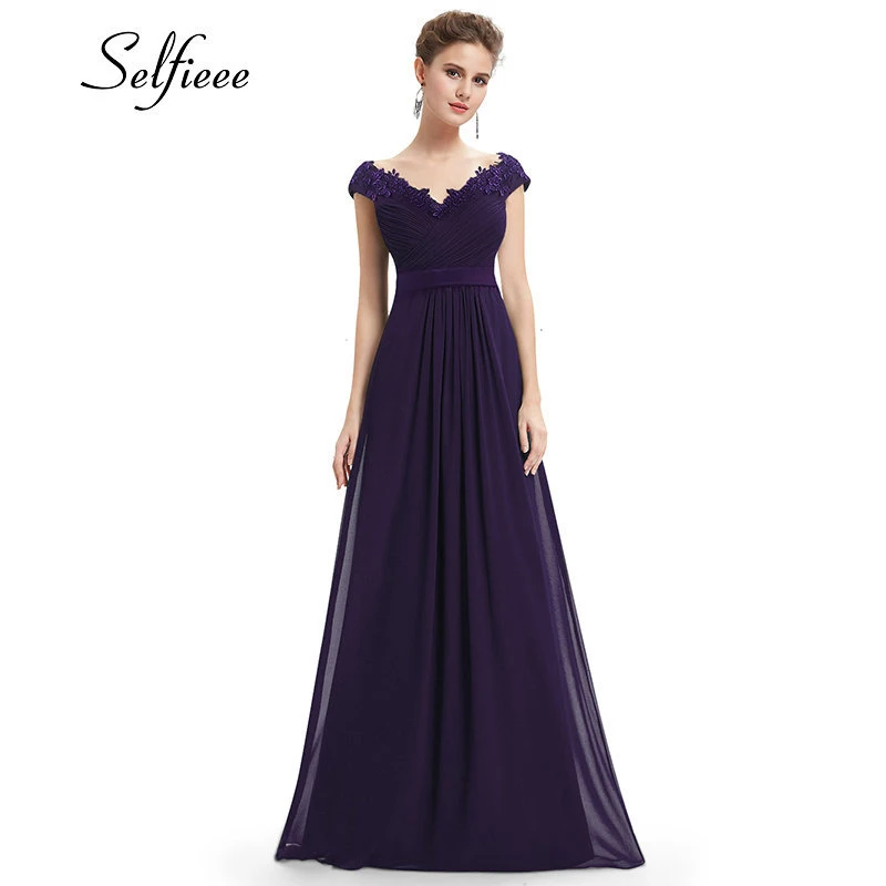 Women Summer Dress Plus Size Elegant A Line V Neck Off Shoulder Long Chiffon Appliques Lace Party Dress Vestidos Robe Femme - Цвет: Dark Purple