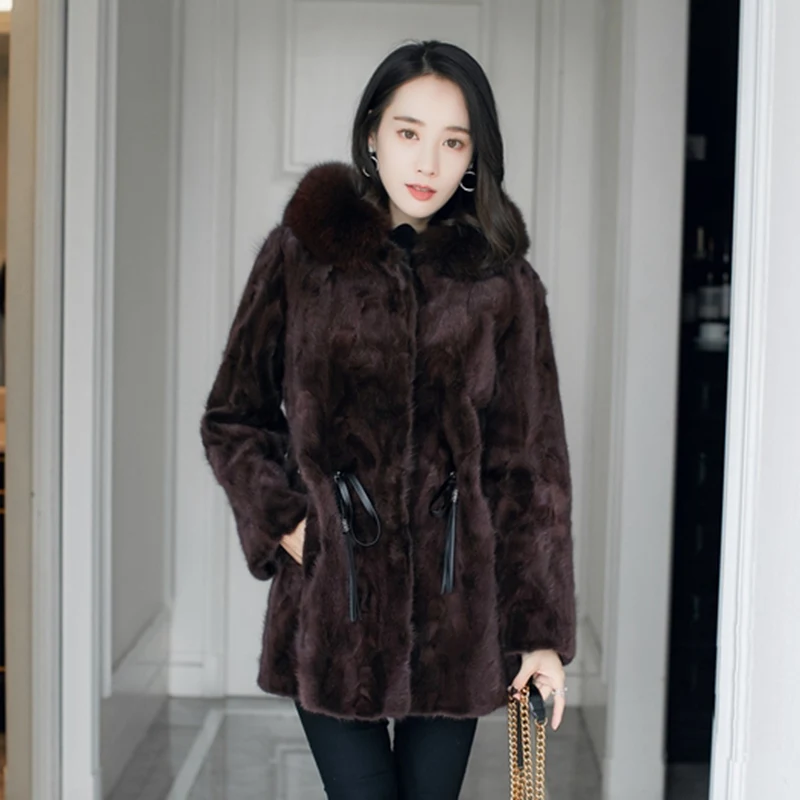 Женская шуба из натурального меха норки в европейском стиле зимняя теплая