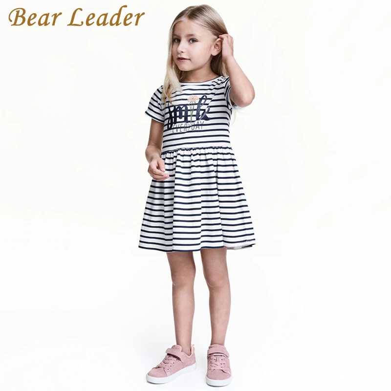 Bear leader/платье для девочек г. Новое летнее стильное Брендовое детское платье в полоску без рукавов с воротником в стиле Питера Пэна для малышей