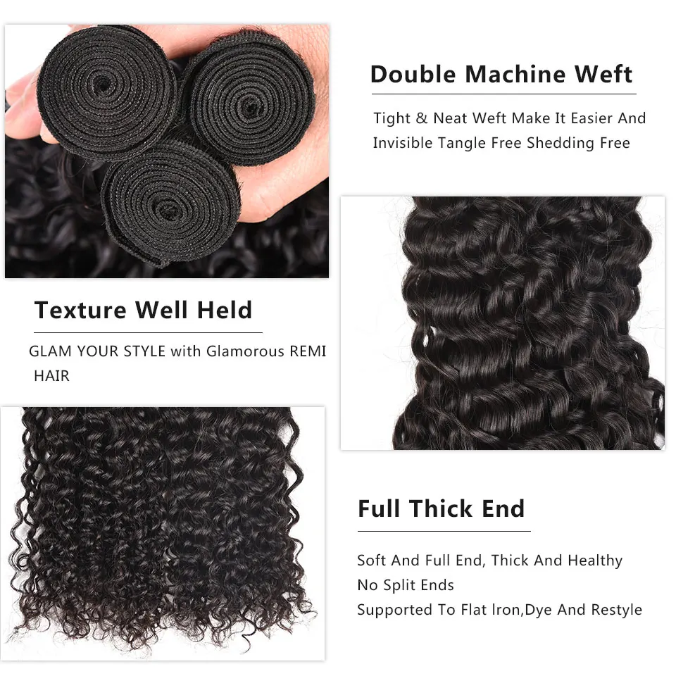 Glamorousremi Бразильский вьющихся волос плетение 3bundles с закрытием кружева 100%