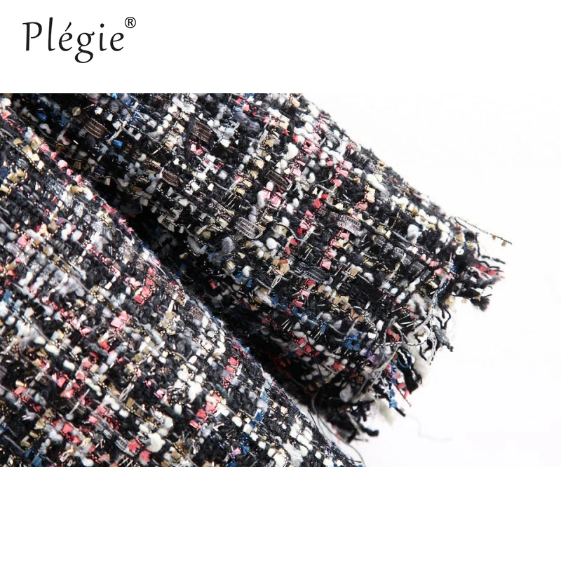 Женский твидовый пиджак в клетку Plegie винтажный шикарный с искусственным