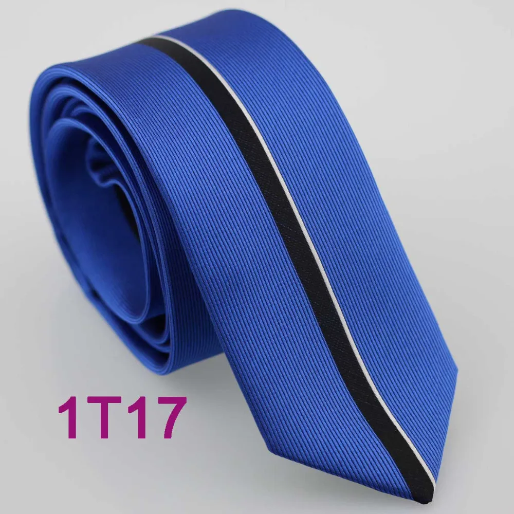 Галстук YIBEI Coachella Ties SKINNY цвета королевской сини с узором Jacquard SLIM Cravatta, узкие белые и черные вертикальные полосы.
