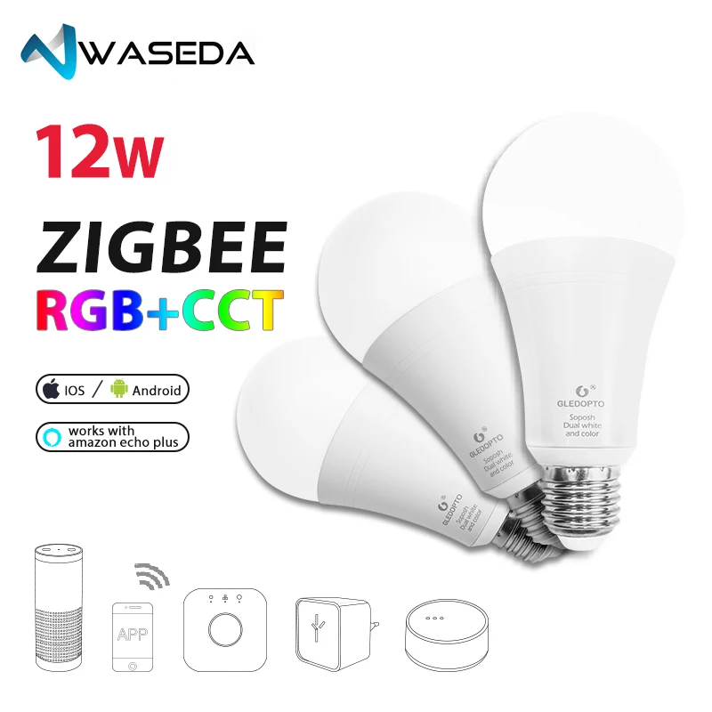 Васеда двойной RGBW 12 Вт светодиодная лампочка ZigBee RGB свет ww/cw AC100-240V ZIBEE ZLL звено