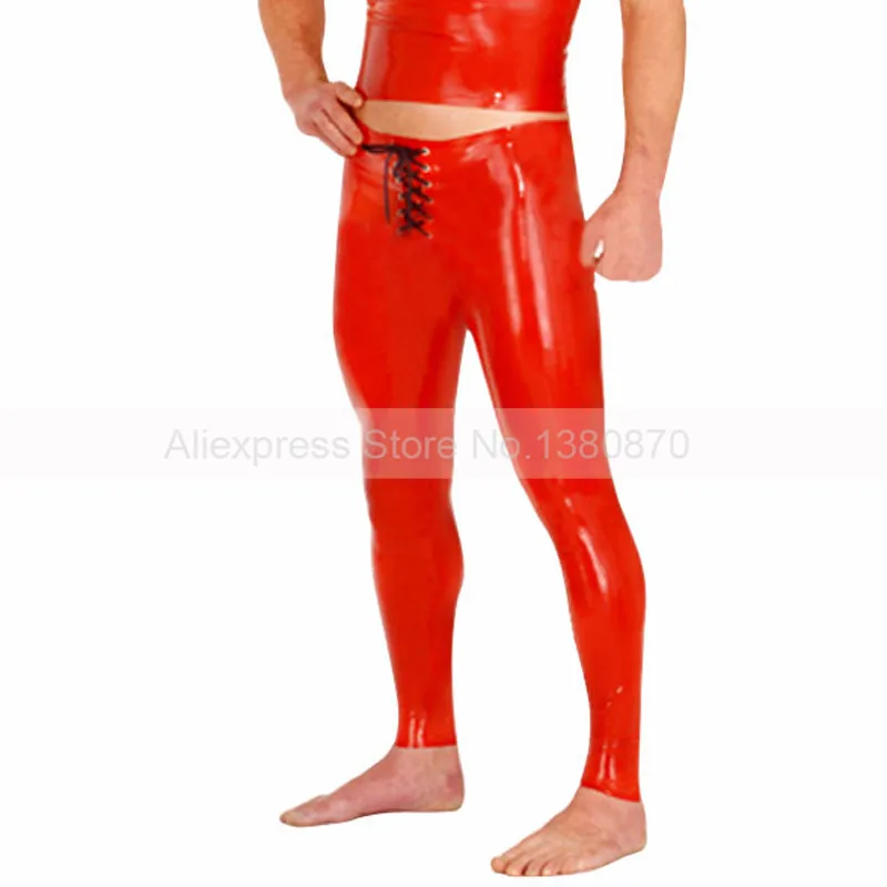 

Red Rubber Latex Man Sexy Pants Trousers with Front Drawsring S-LTM028