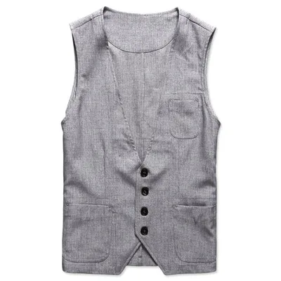 light grey Мужская Летняя Повседневная льняная хлопковая жилетка мужская модная однотонная мужская жилетка узкие в британском стиле костюм - Цвет: light grey