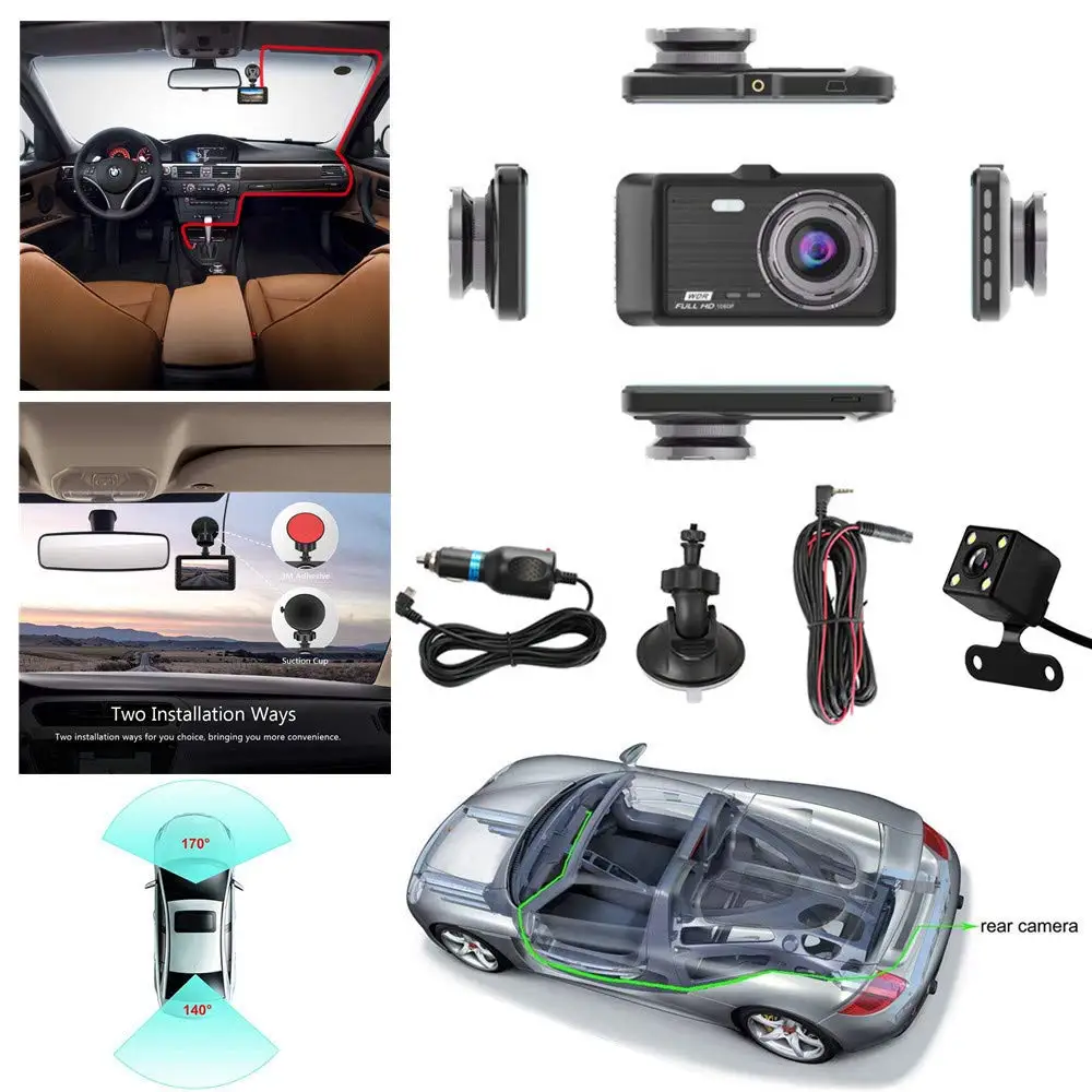 Bajotien Dash Cam 1080 P Full HD Видеорегистраторы для автомобилей приборной панели Камера