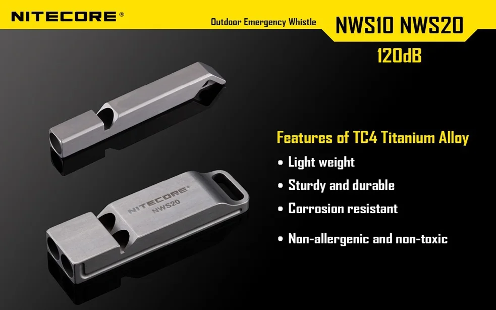 Nitecore NWS10 титановый аварийный ожерелье со свистком уличный кулон 120 дБ с брелоком +