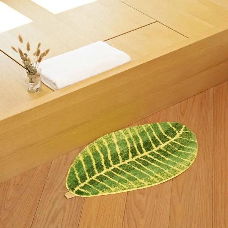 

Green Leaf Shape Soft Carpet Slip Resistant Water Absorption Floor Mat Area Rug Bathmat Living Room Bedroom Washable Carpet