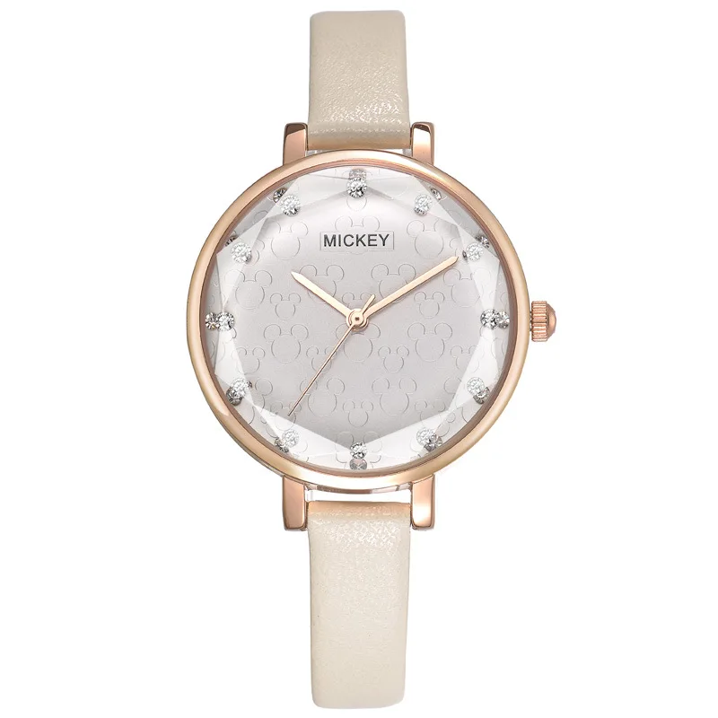 Женские часы Disney из натуральной кожи кварцевые женские с Микки Маусом роскошные