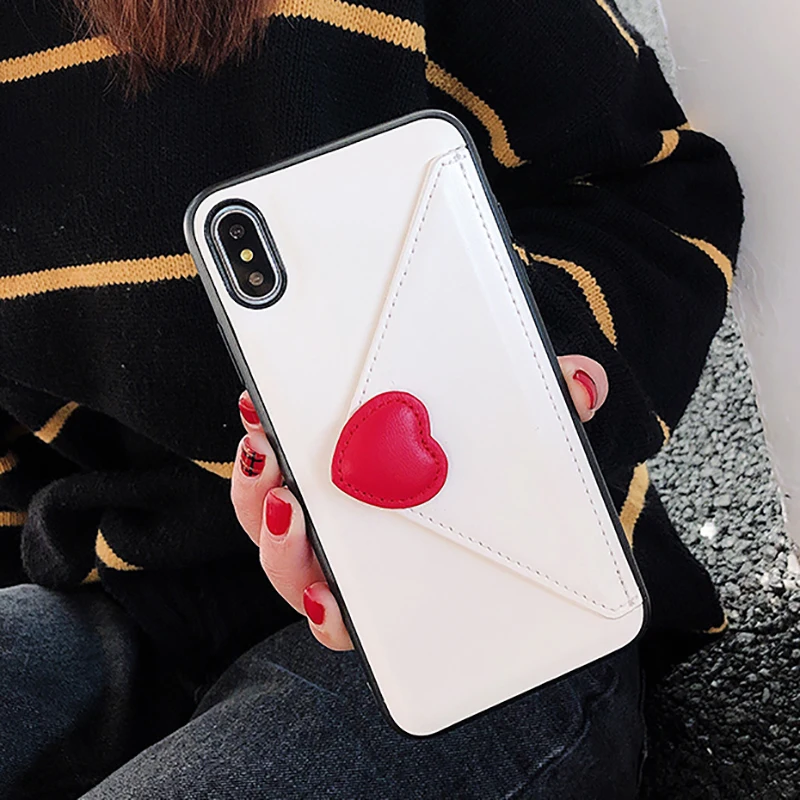 Белый 3D любовь конверт с сердцами Дизайн чехол для iPhone X 10 XR XS Max Флип кожаный бумажник задняя крышка для iPhone 6s 7 8 плюс Чехол для телефона - Цвет: Белый