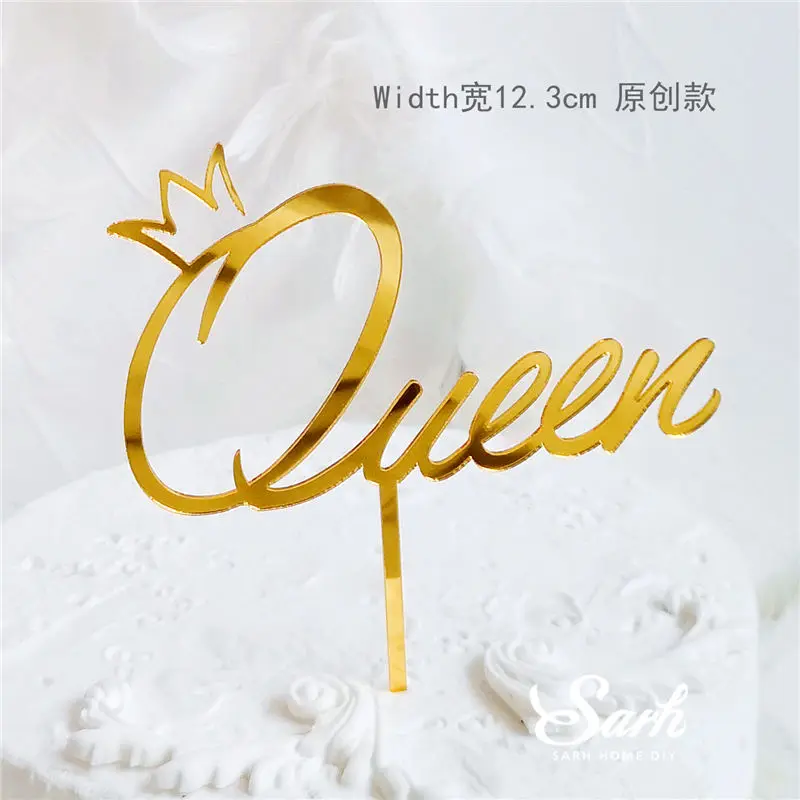 2pc queen Bling King Queen Cake Topper Fairy Hand Writing Letter Decoration Happy Birthday for Valentine's Day Party Supplies Sweet Gifts - Цвет: 2pc queen