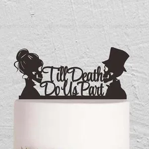 Personalized Skull Cake Topper, Till Death Do Us Part Cake Topper with Wedding wood, Custom Cake Topper Skeleton Halloween Topper