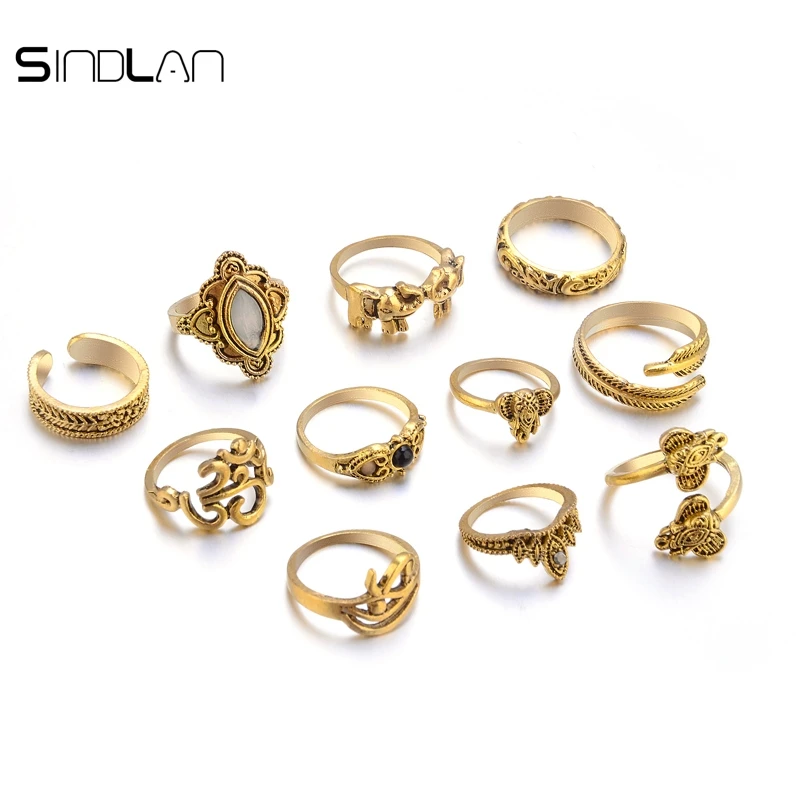 Sindlan кольцо 11 шт./компл. Свадебные ювелирные изделия богемный опал винтажное перо