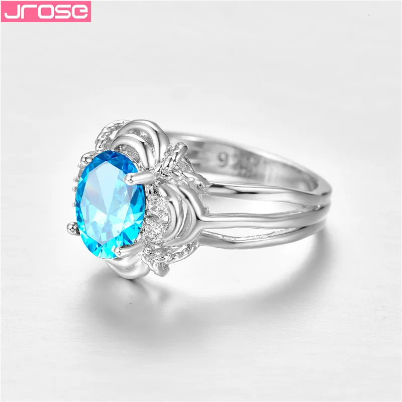 Женское кольцо с овальной огранкой JROSE Ювелирное Украшение синими и белыми