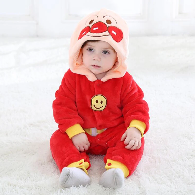 Flannel Baby Anpanman Kigurumi Pajamas Clothing Newborn Animal Anime Infant Romper Onesie Cosplay Costume Outfit Hooded Jumpsuit