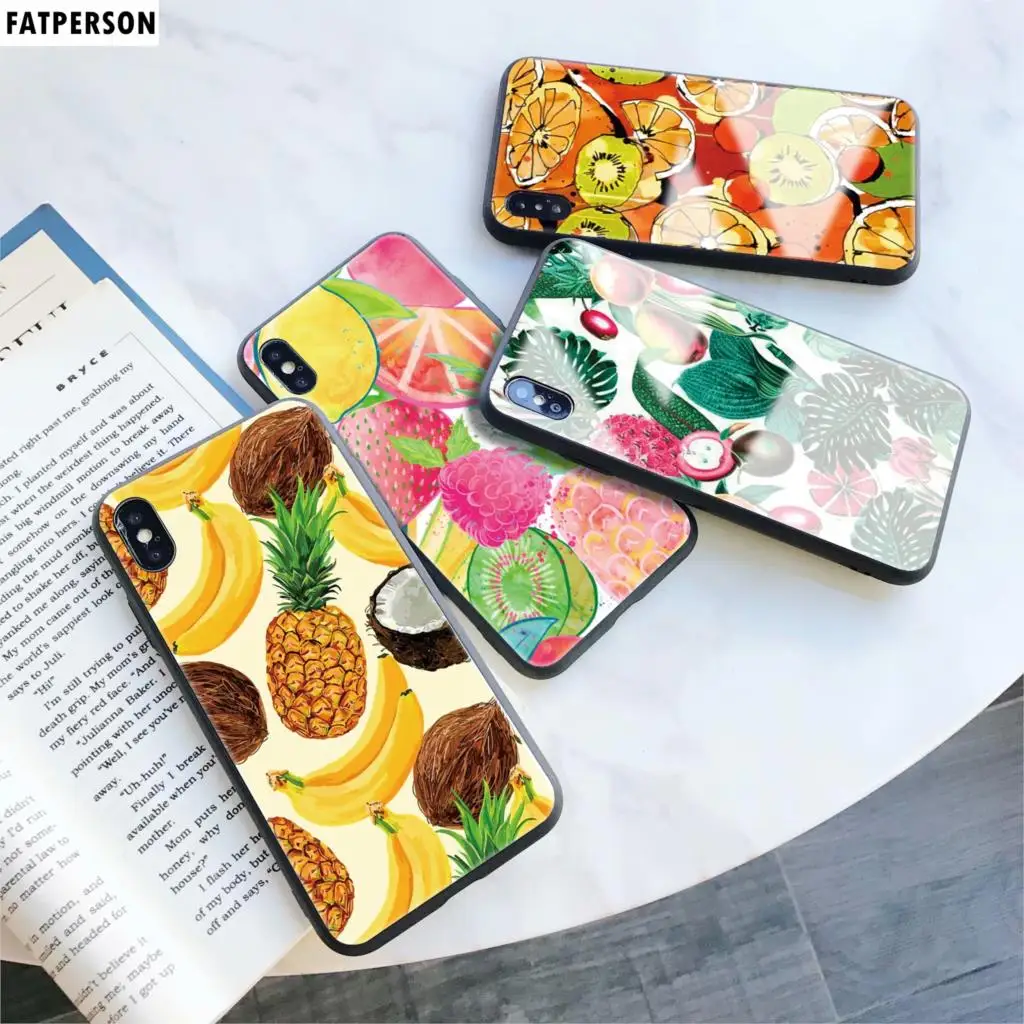 Модный Цветной фруктовый чехол из закаленного стекла для телефона iphone 5 6 7 8 6s 6splus