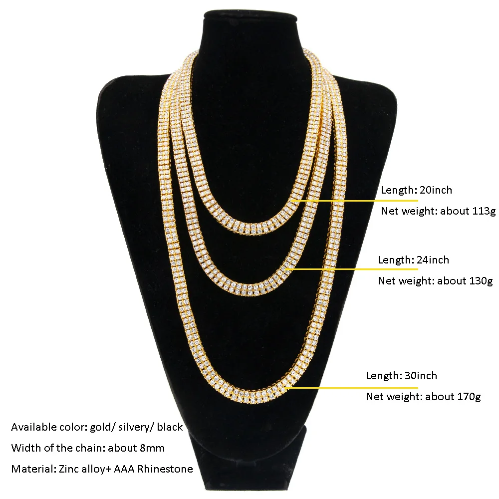MCSAYS Хип хоп Jewelry Теннис цепи Цепочки и ожерелья CZ 2 ряда Кристалл Bling