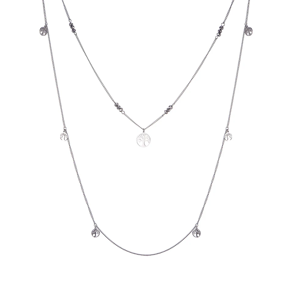 Stainless Steel Double Layer Long Chain Necklace For Women Fashion Tree of Life Charms Elegant Party Trendy Jewelry New | Украшения и