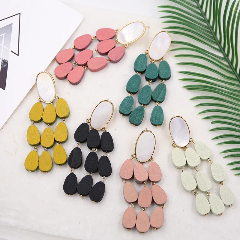 Handmade Wooden Earrings for Women Statement Long Earring Multi-colors Korean Wood Earing Boho Jewelry Pendientes Madera | Украшения и