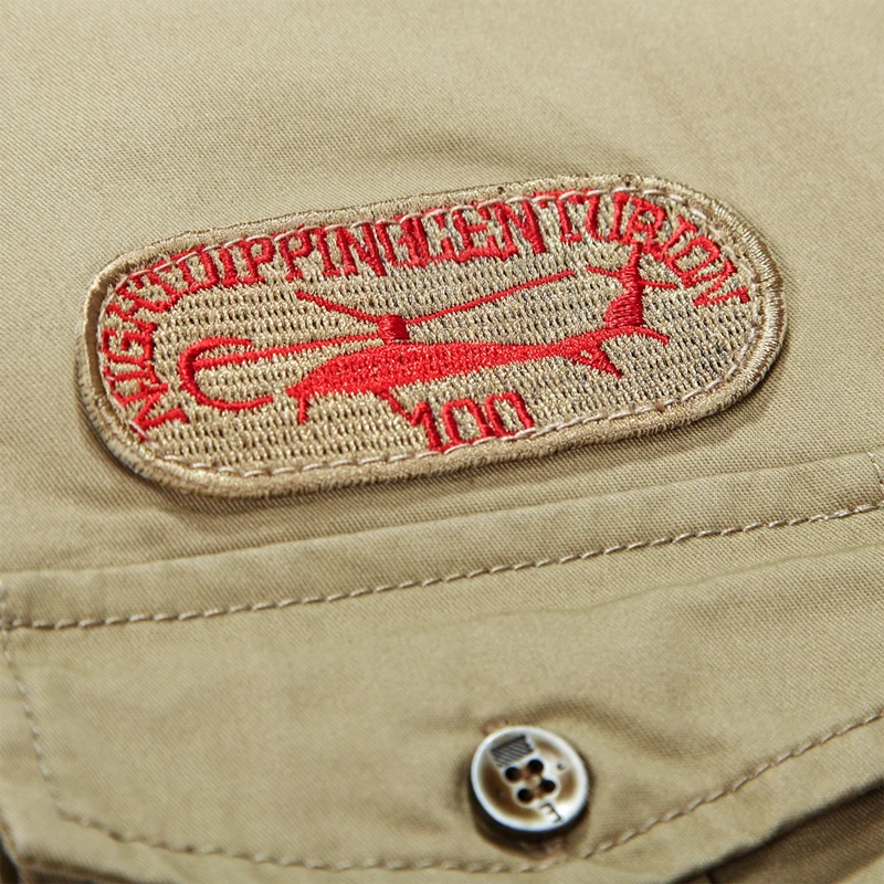 Брендовая Летняя мужская рубашка в стиле милитари с коротким рукавом