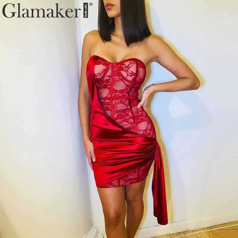 Glamaker, лоскутное кружевное атласное платье, женское летнее элегантное мини-платье, облегающее платье, вечерние, Клубные, без рукавов, для ночного клуба, женское короткое платье