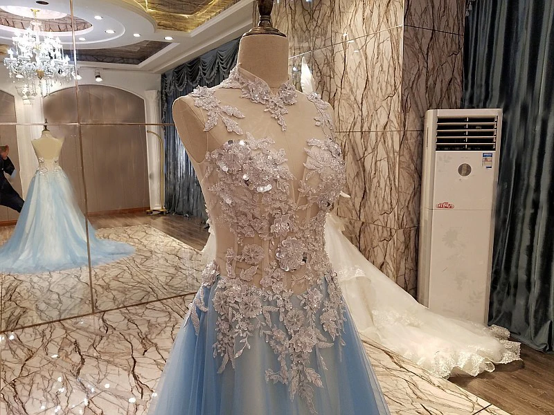 LS50906 элегантный длинный вечернее платье корсет назад бисерный тюль высокий шея Линия вечерние платья на продажу abendkleider реальные фотографии