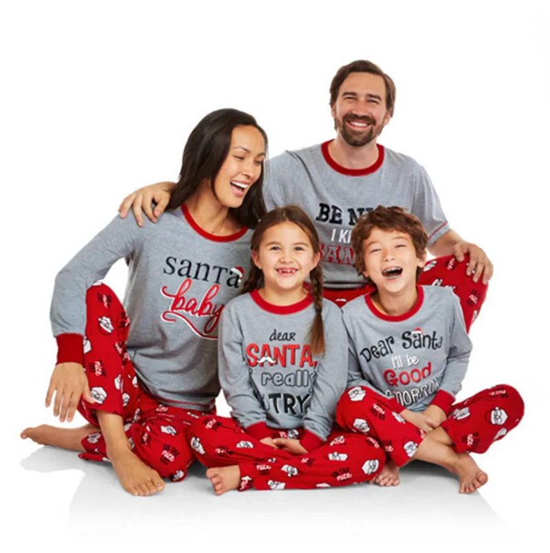Newest Letter Family Christmas Dad Mom Kids Pajamas Party T shirt Pants Casual Sleepwear Nightwear Home XMAS Pop Clothes | Мать и ребенок