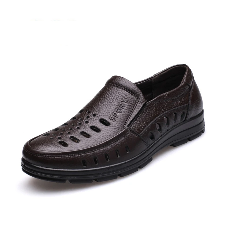Brown slip on YWEEN/Летняя обувь; мужские сандалии из мягкой кожи высокого качества; мужская повседневная обувь; мужские брендовые сандалии - Цвет: Brown slip on