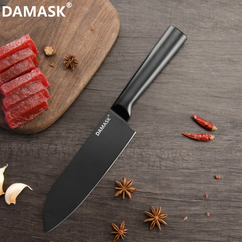 DAMASK набор кухонных ножей из нержавеющей стали черный цвет для мясника Nakiri 4Cr14mov