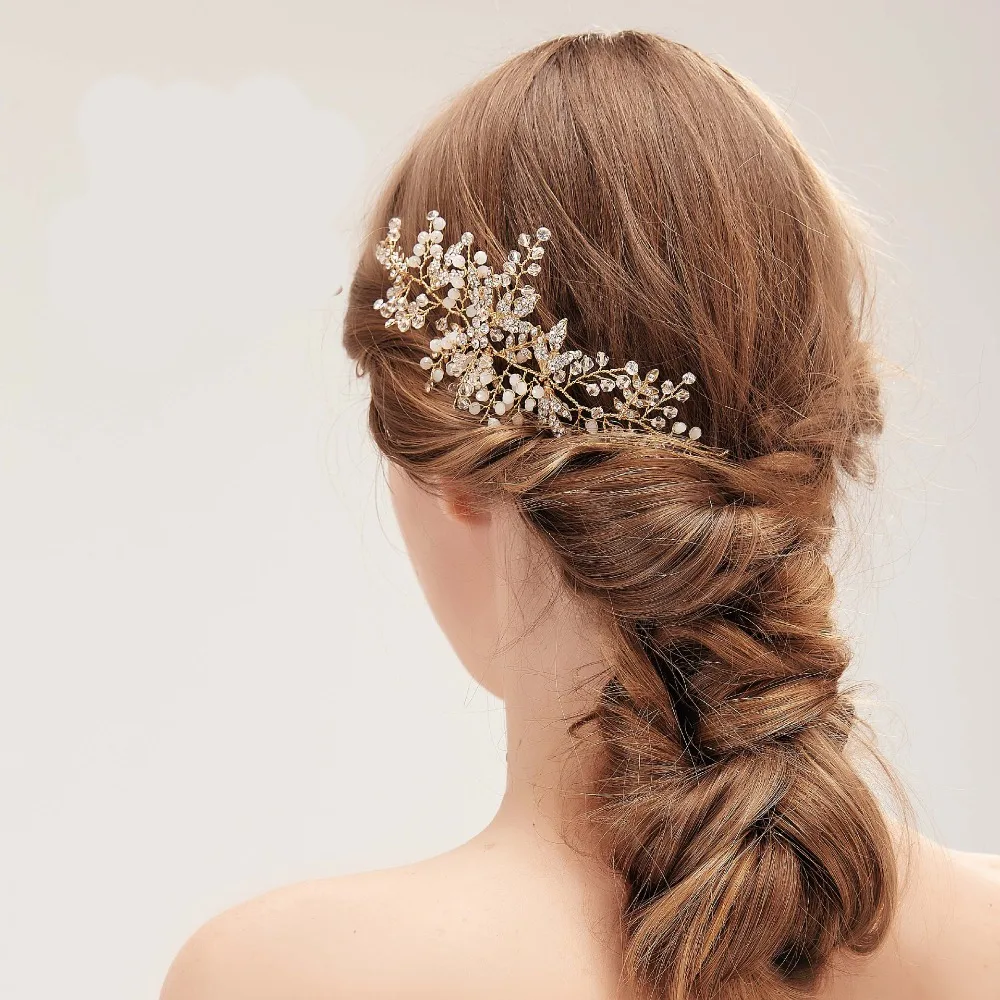 Woodqiqi Flower Rhinestone Pearl Headbands for Women Bridal Leaf Tiara Crown de Noiva Gold Handmade Headband | Украшения и
