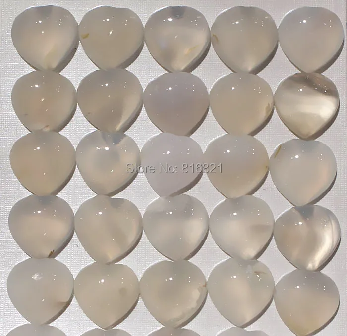 

( 12 Pieces/lot) 13mm New Natural White Chalcedony stone Heart Dome CABs Cabochons Flat Backed stone Cabochon