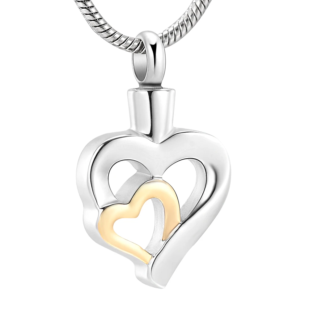 

JJ9996 Double Heart Cremation Urn Jewelry For Women Keepsake Necklace Stainless Steel Memorial Pendant To Hold Ashes