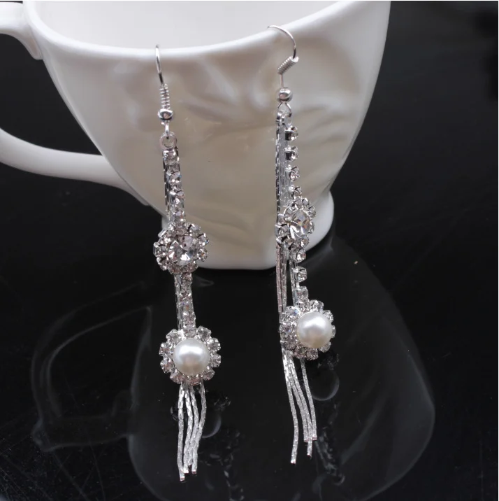 Свадебные Длинные серьги на клипсах, безболезненные не пирсинг серьги для женщин, женские вечерние ювелирные изделия для свадьбы