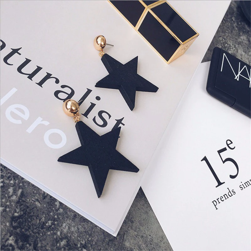 Простые большие серьги в виде деревянной звезды черные ювелирные изделия для
