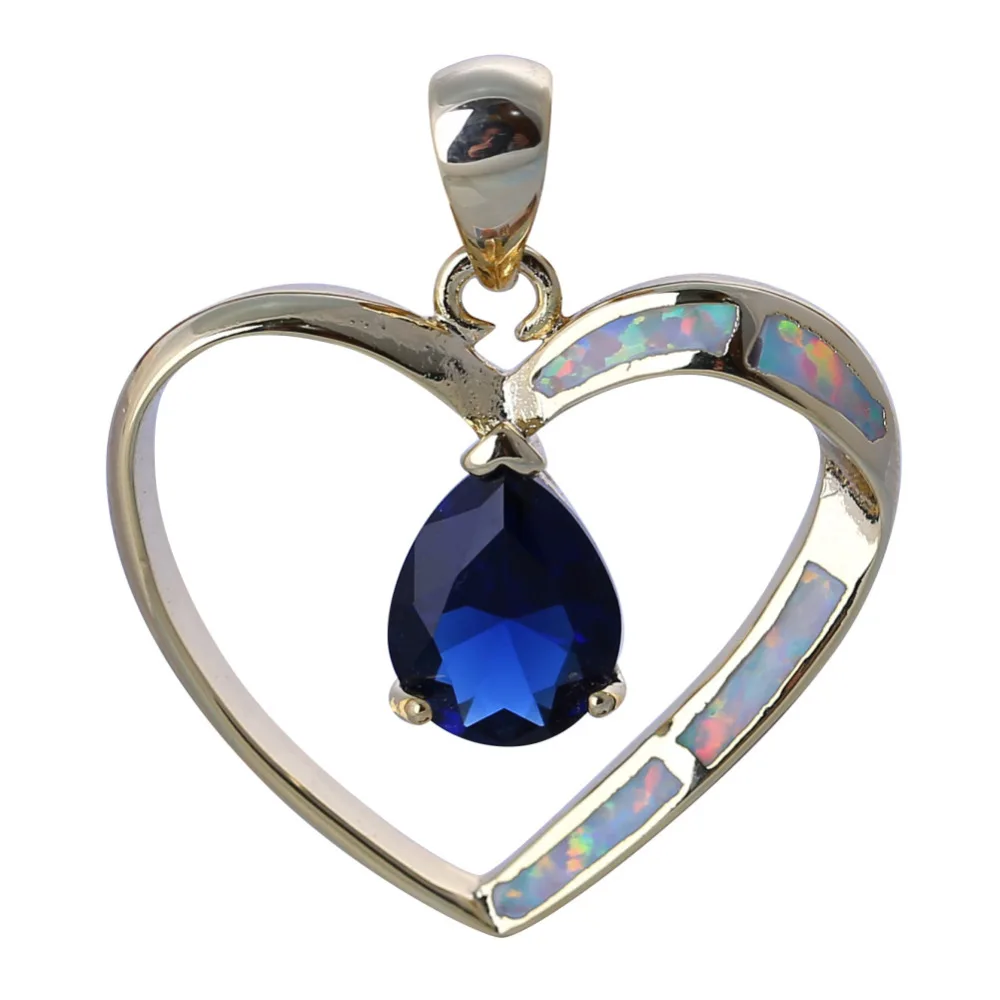 

New Statement Jewelry Heart White Opal pendants Dark blue crystal Yellow Gold Overlay pendant for women P224
