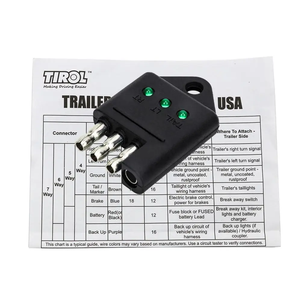 TIROL 4-контактный тестер трейлера T25423P3 проводки для прямой светильник проводов