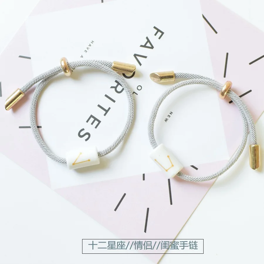 New ceramic 12 Constellation Bracelet Men Women Boys Girl Lace Up Woven Leather Constellations Charm Bracelets | Украшения и