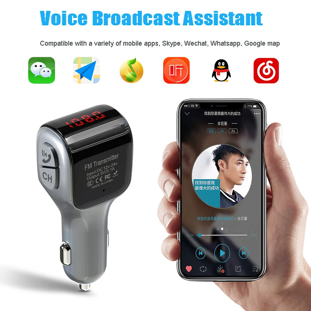 JINSERTA Bluetooth 5.0 Receiver FM Transmitter Handsfree Kit Dual USB Charger Car MP3 Music Player Read | Автомобили и мотоциклы