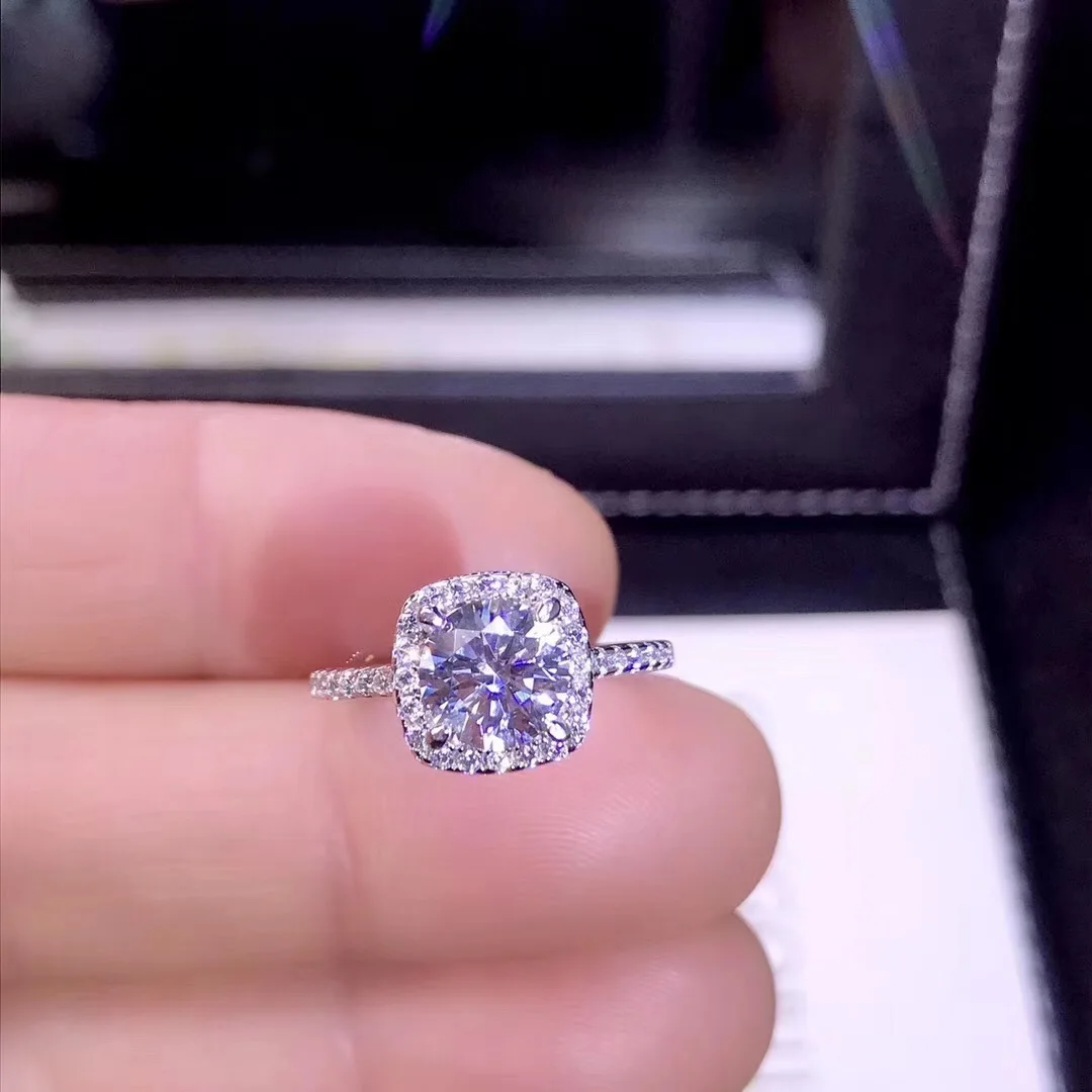 Круглое серебряное кольцо с муассанитом 1ct D VVS роскошное кольцо с муассанитом Weding для женщин