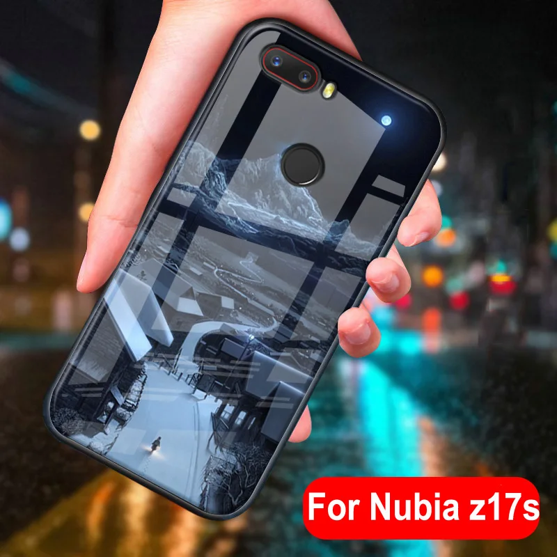 Для ZTE Nubia z17s nx595j Стекло Прочный чехол для задней панели Чехол Nubiaz17s чехол для ZTE Nubia z17 s Coque закаленное стекло Стекло + Мягкий силиконовый чехол-бампер в виде ракушки